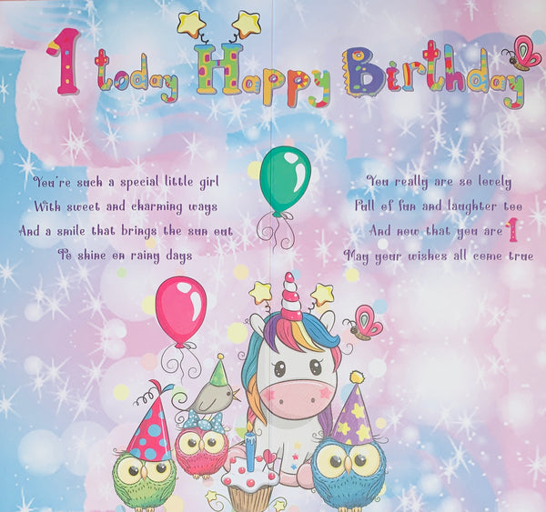 Niece 1st birthday card - unicorn