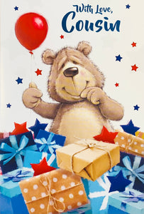 Cousin birthday card cute bear with balloon