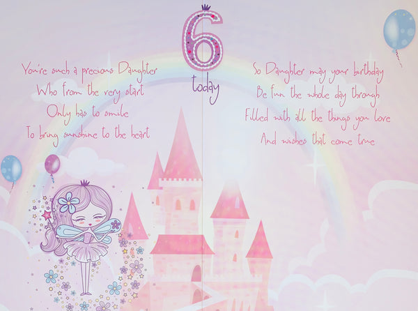 Daughter 6th birthday card - fairy princess