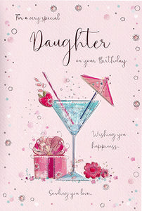 Daughter birthday card cocktails and presents