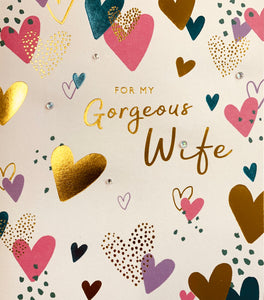 Wife birthday card modern hearts and jewels