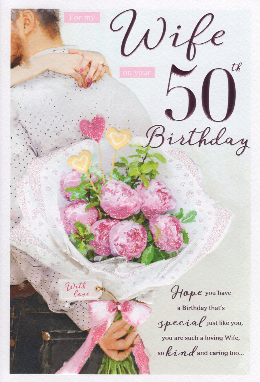 Wife 50th birthday card -romantic flowers