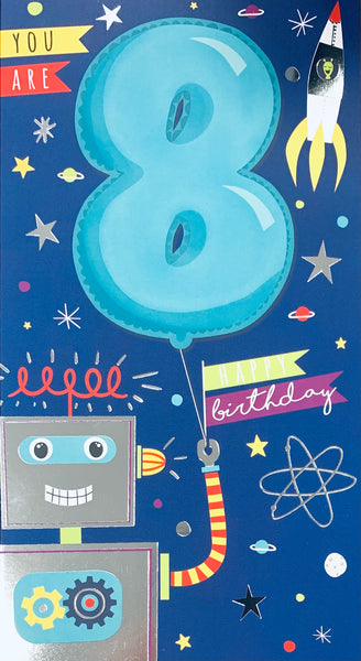 Age 8 birthday card- space robot