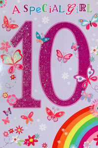 Age 10 birthday card - rainbows