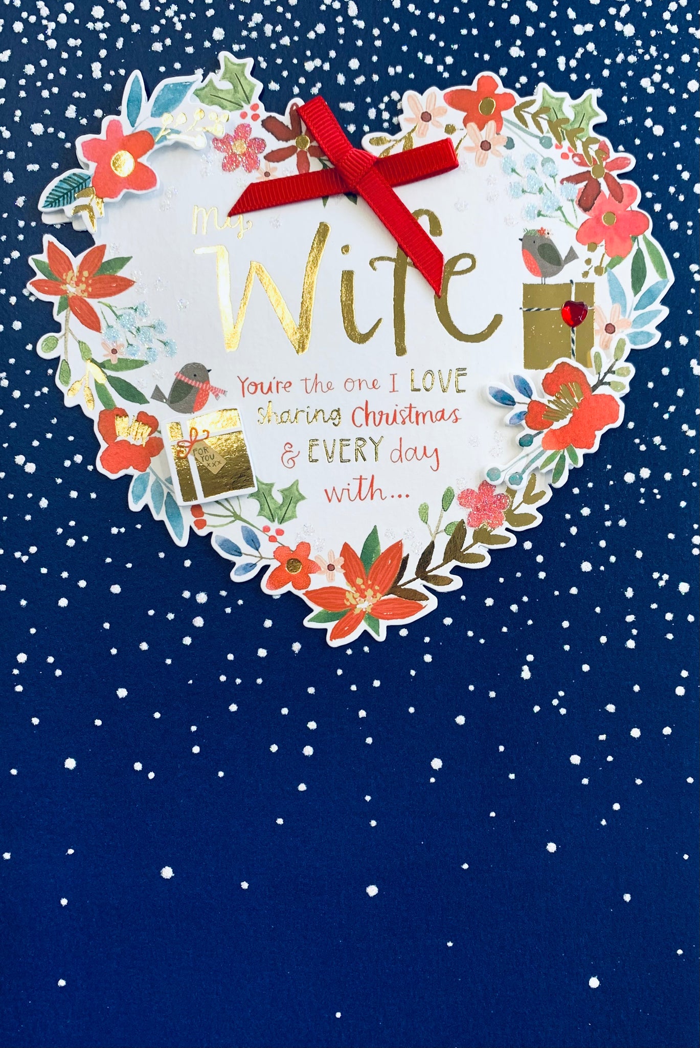 Wife Christmas card- contemporary heart