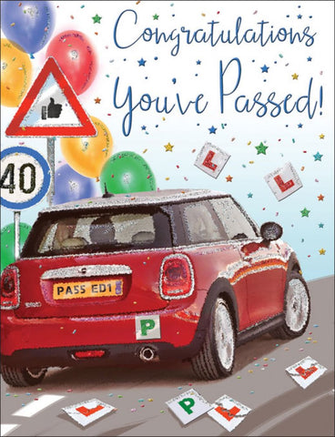 Driving test congratulations card red mini