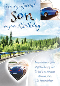 Son birthday card - sports car and sentimental verse