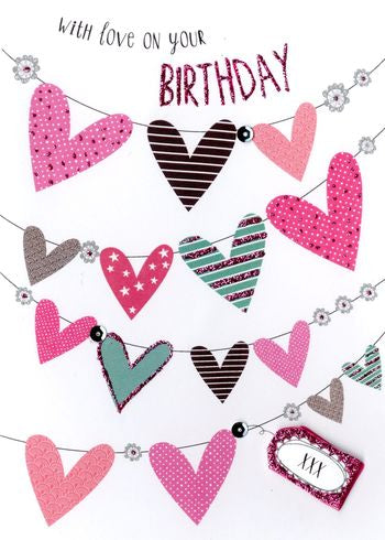 Birthday card for her - hearts