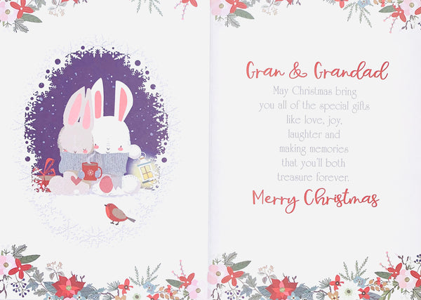 Gran and Grandad Christmas card - cute rabbits