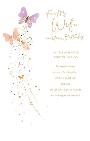 Wife birthday card butterflies and gems with long verse