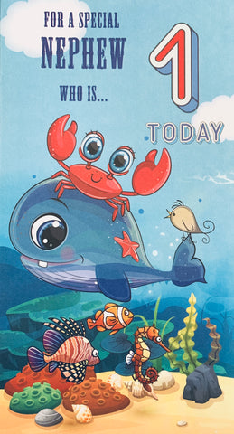 Nephew 1st birthday card- sea life