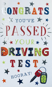 Driving test congratulations card bold bright text