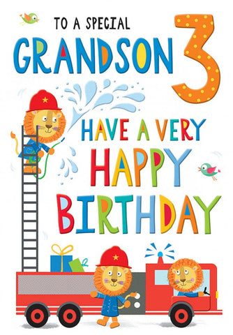 Grandson 3rd birthday card- fire engine