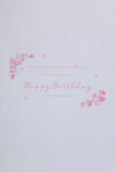 Sister birthday card - floral balloons