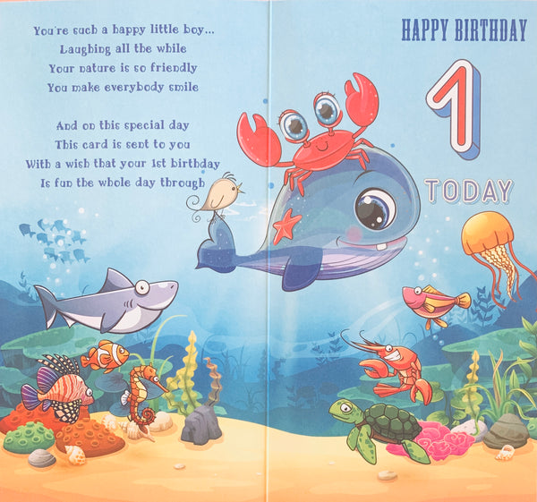 Nephew 1st birthday card- sea life
