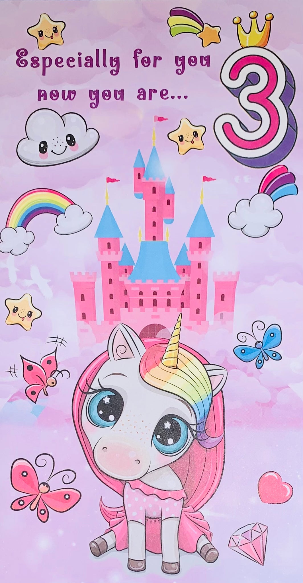 Age 3 birthday card - cute unicorn