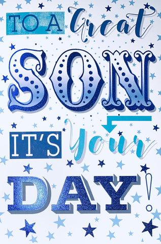 Son birthday card modern text and stars