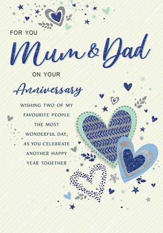 Mum and Dad anniversary card Contemporary hearts