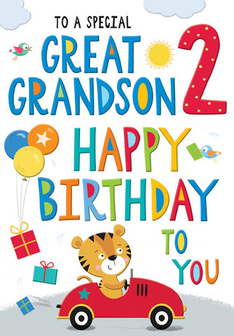 Great Grandson 2nd birthday card- cute tiger