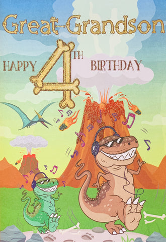 Great-Grandson 4th birthday card - cute dinosaur