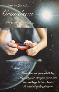 Grandson birthday card - gamer - sentimental verse