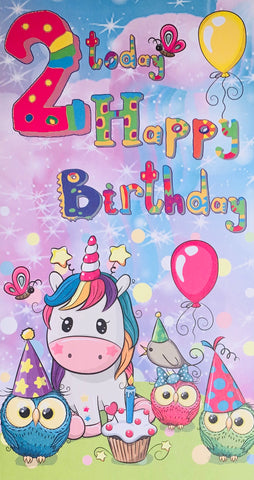 Age 2 birthday card - cute unicorn