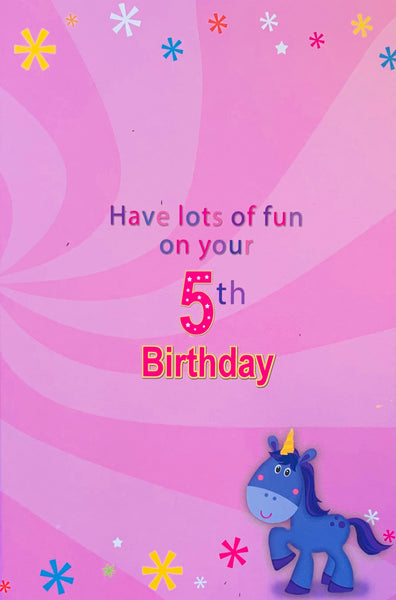 Age 5 birthday card - unicorns