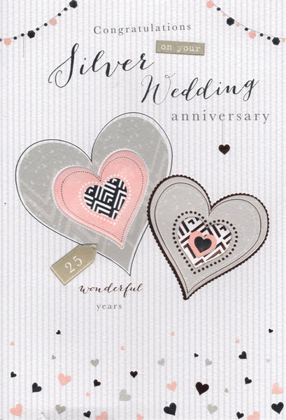 Silver anniversary card modern hearts
