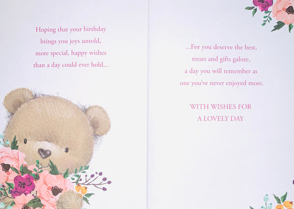 Birthday card for her cute bear with flowers