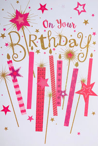 Birthday card for her - sparkling candles