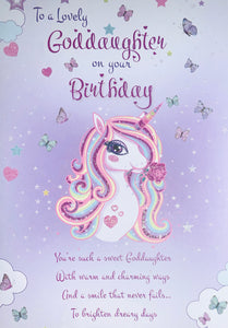 Goddaughter birthday card - cute unicorn