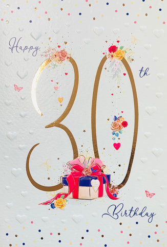 30th birthday card - flowers and gifts