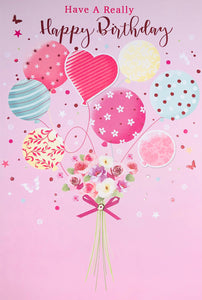 Birthday card for her- flowers and balloons