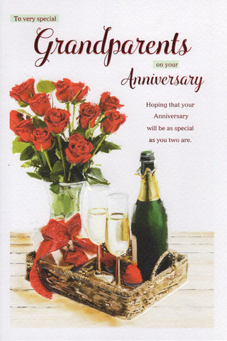 Grandparents wedding anniversary card - champagne and flowers