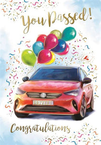 Driving test congratulations card red sports car