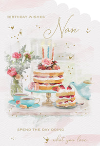 Nan birthday card- cake and tea