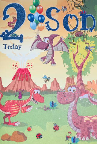 Son 2nd birthday card - dinosaurs
