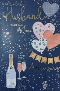 Husband anniversary card- hearts and sparkle