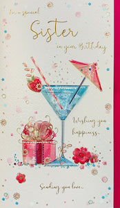 Sister birthday card cocktails and presents