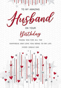 Husband birthday card contemporary hearts and stars