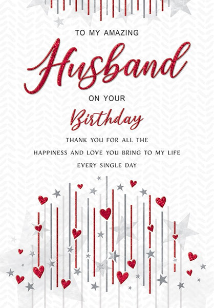 Husband birthday card contemporary hearts and stars