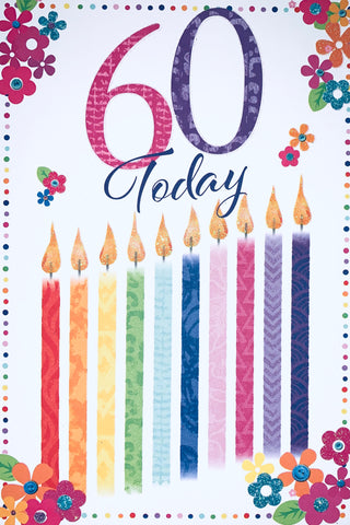 60th birthday card - rainbow candles