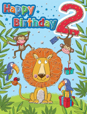 Age 2 birthday card - jungle lion