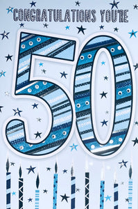 50th birthday card for him - modern candles