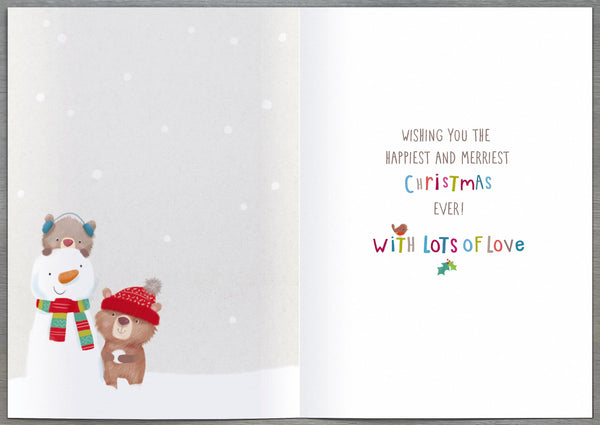 To Grandchildren Christmas card - cute winter animals