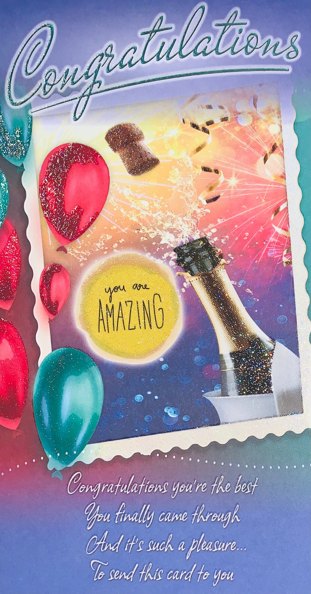 Congratulations card - balloons and champagne