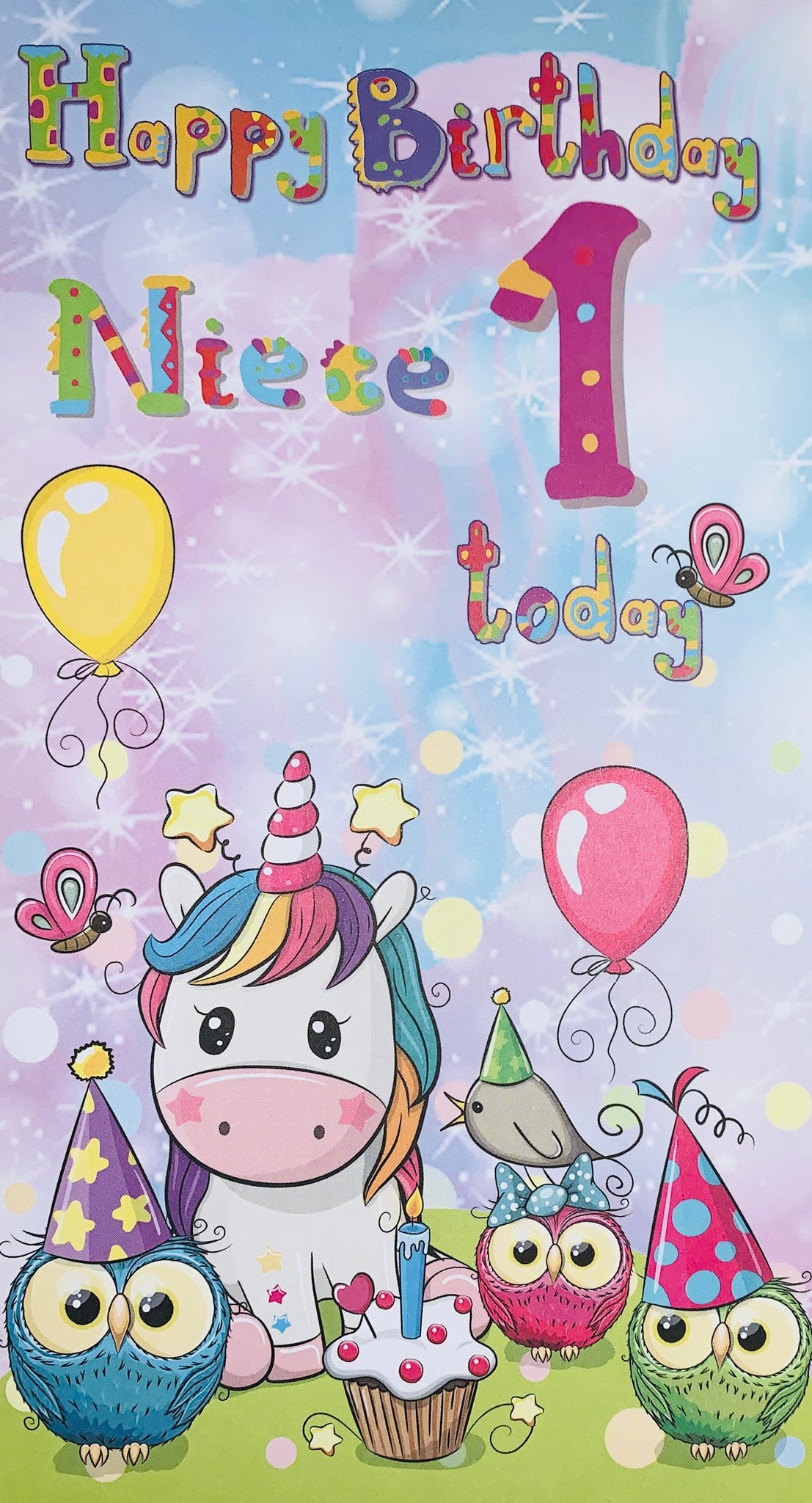 Niece 1st birthday card - unicorn