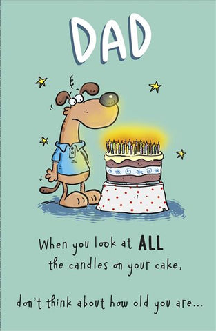 Funny Dad birthday card cake with lots of candles