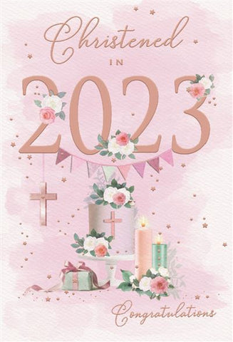 Christening card - pink - 2023