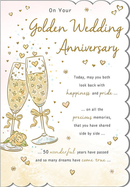 Golden wedding anniversary card- champagne toast